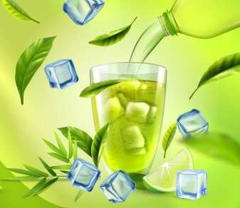 realistic green tea horizontal banner with ornate brand name ice cubes leaves plastic bottle pack shot vector illustration 1284 30563 Green Tea Benefits in Hindi (ग्रीन टी के फायदे)